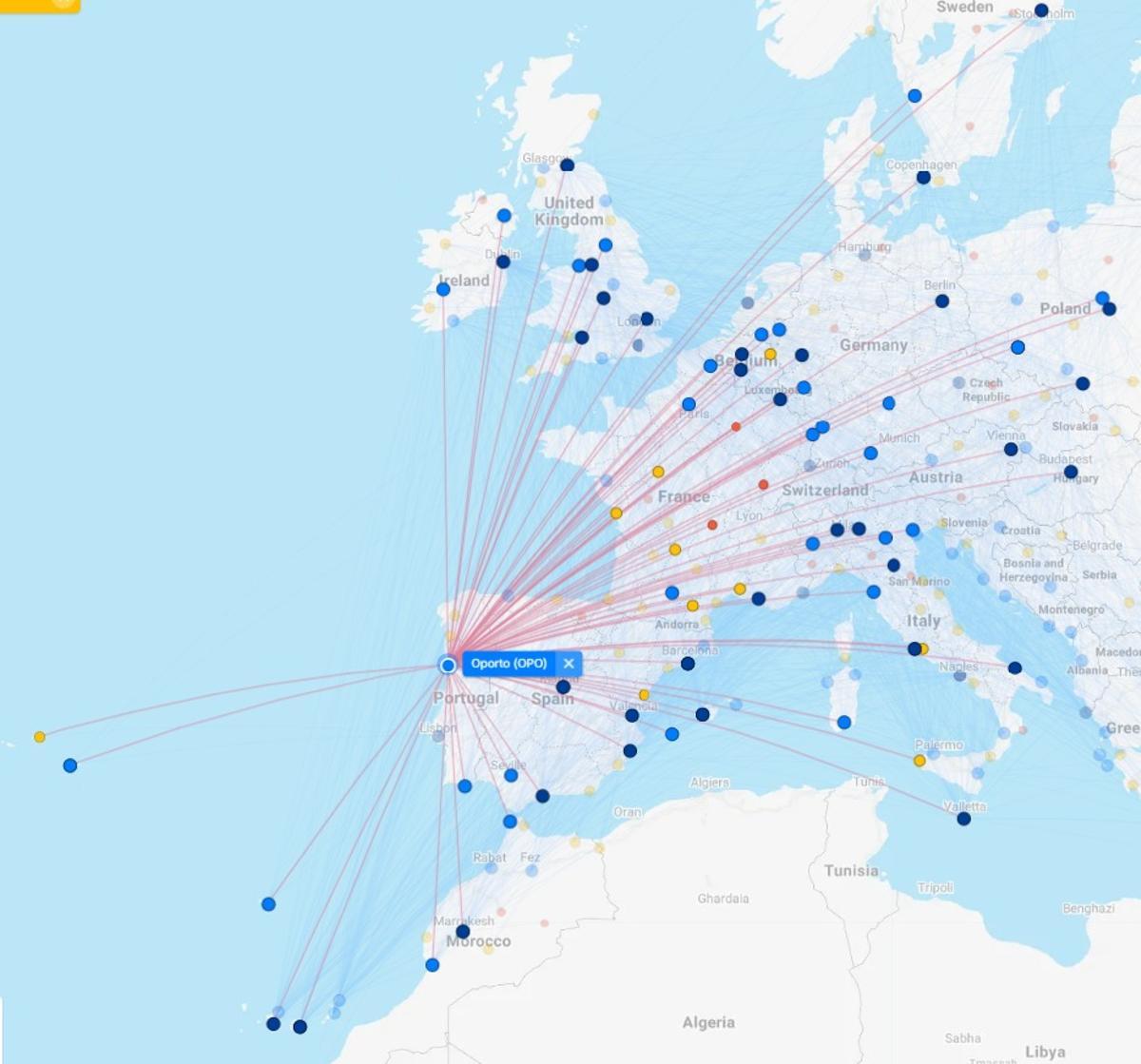 Destinos de Ryanair desde el aeropuerto de Oporto