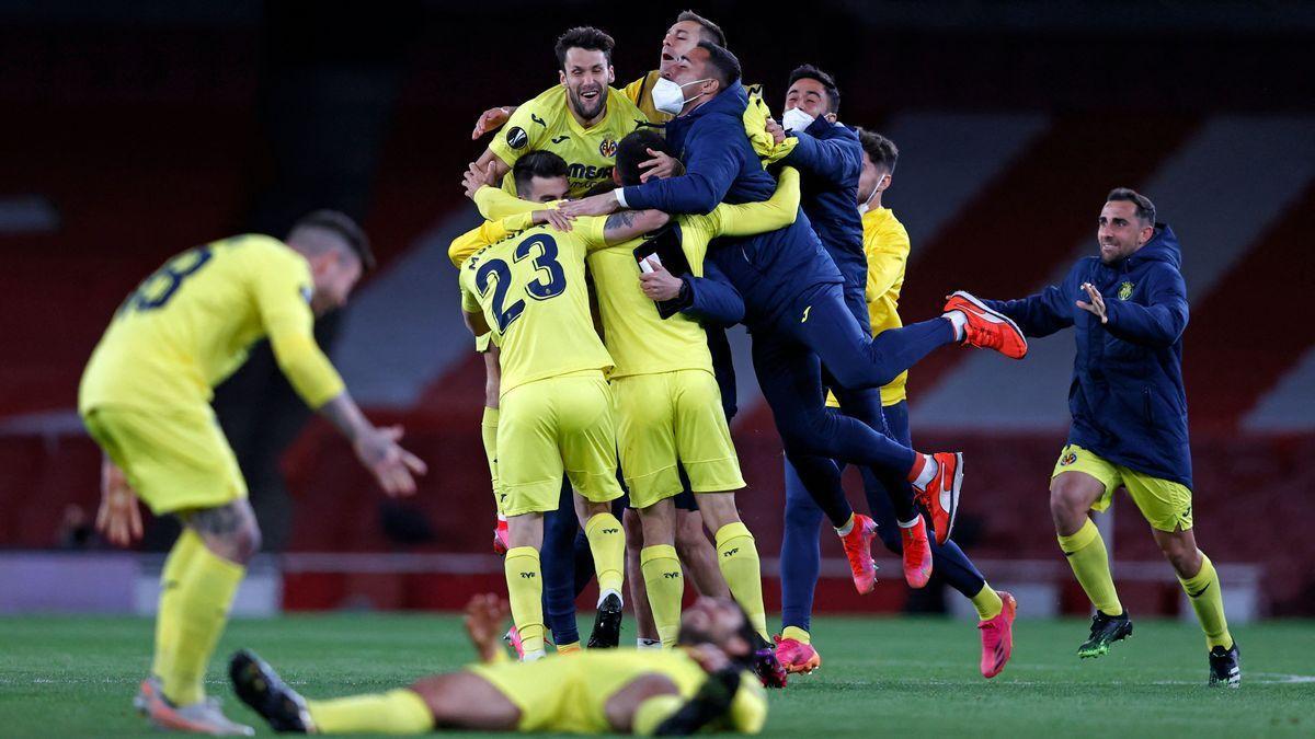 Los jugadores del Villarreal, tras clasificarse, en Múnich.