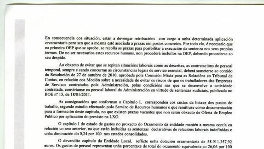 Extractos del anexo que el interventor incorporó al Presupuesto Municipal 2013.  // Fdv