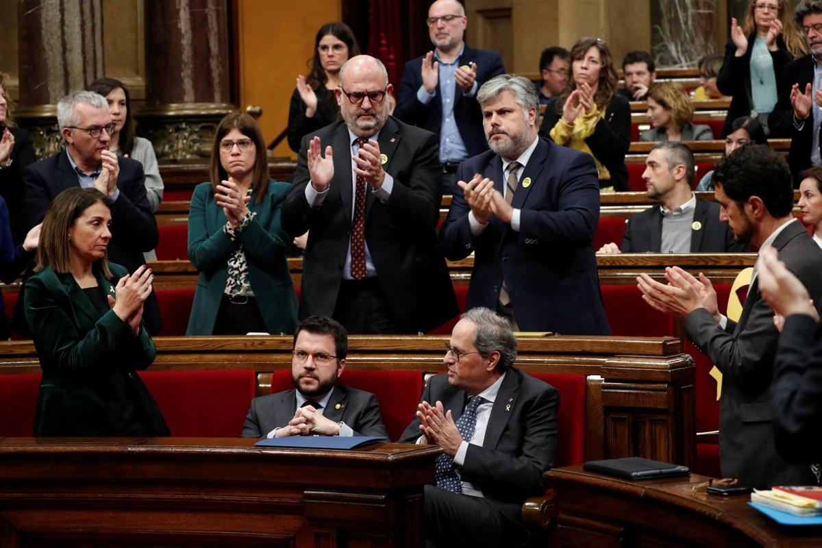 Leader of Catalonia’s regional government Quim Torra gestures during a parliament session at the Parliament of Catalonia in Barcelona, Spain, January 27, 2020. REUTERS/Albert Gea
