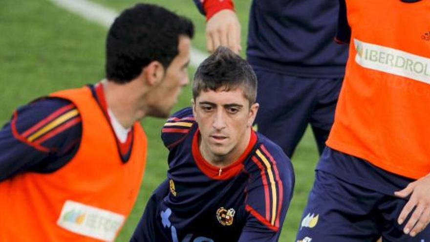 Pablo, durante el entrenamiento de la selección de esta tarde