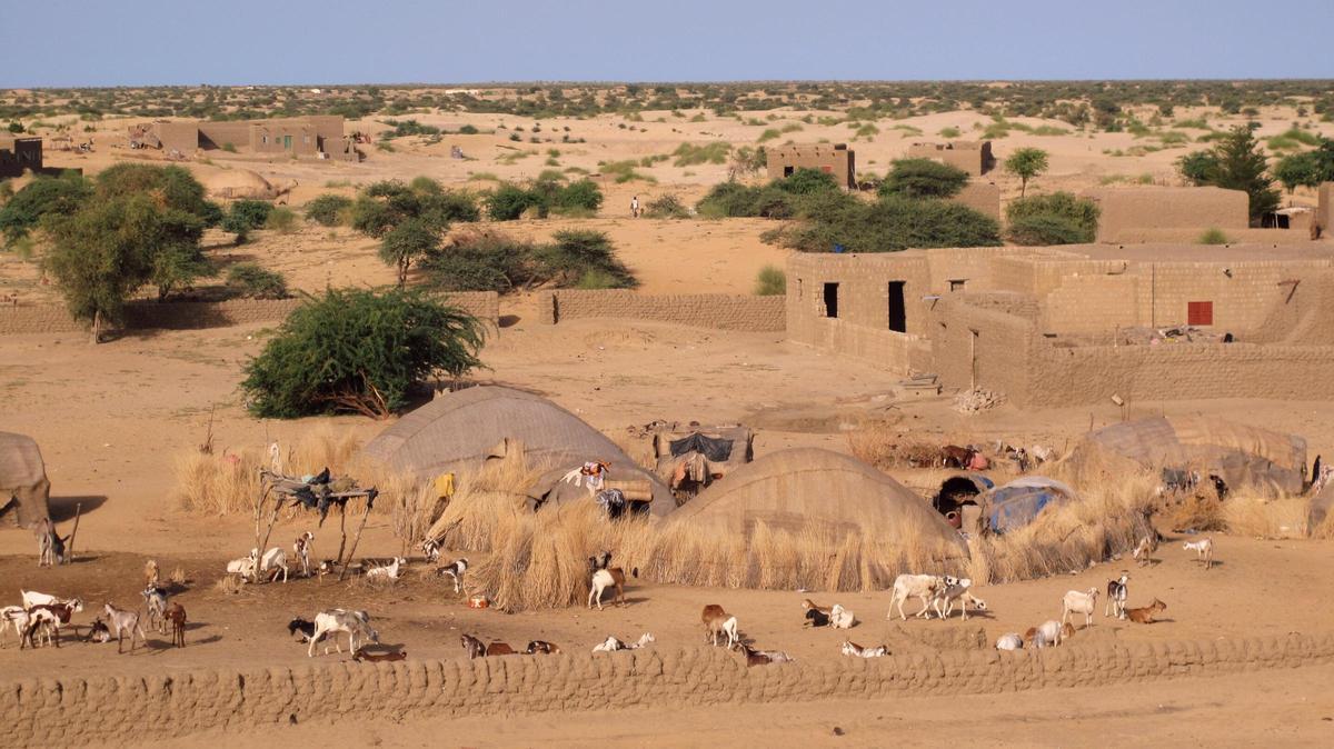 Una aldea del Sahel cerca de Tombuctú (Malí), al borde de la Gran Muralla Verde.