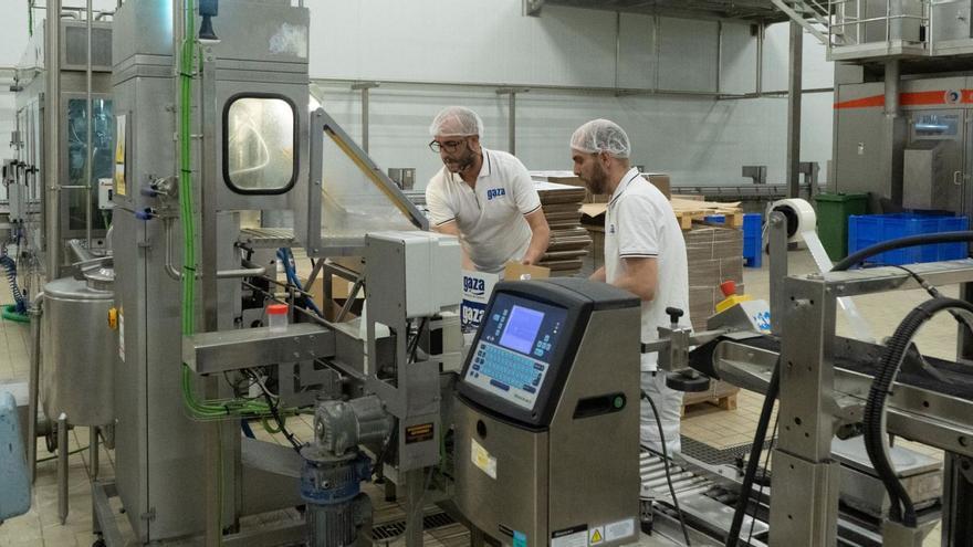 Trabajadores en una industria láctea.