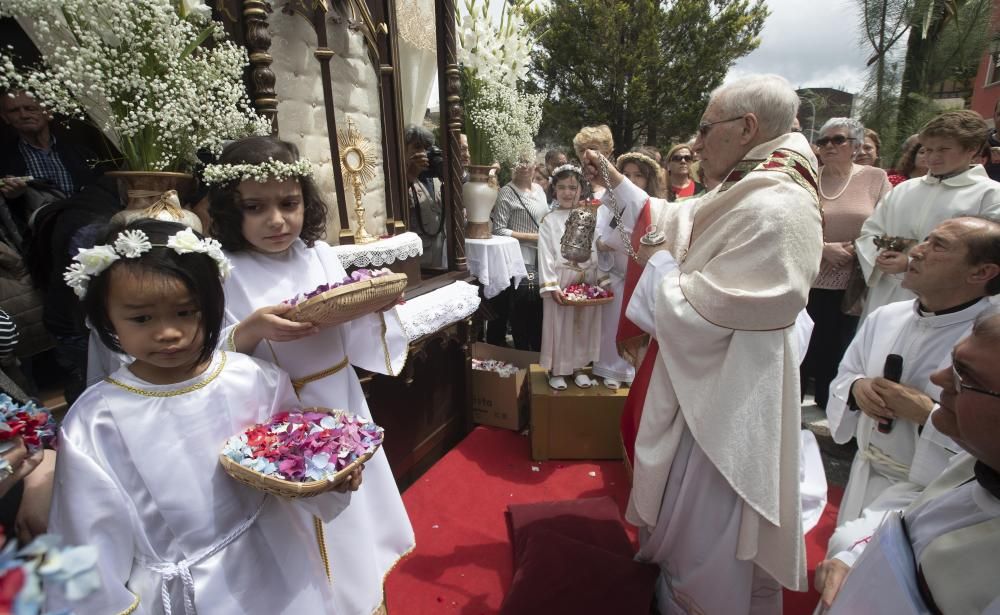 Las flores coronan el Corpus de Ponteareas.