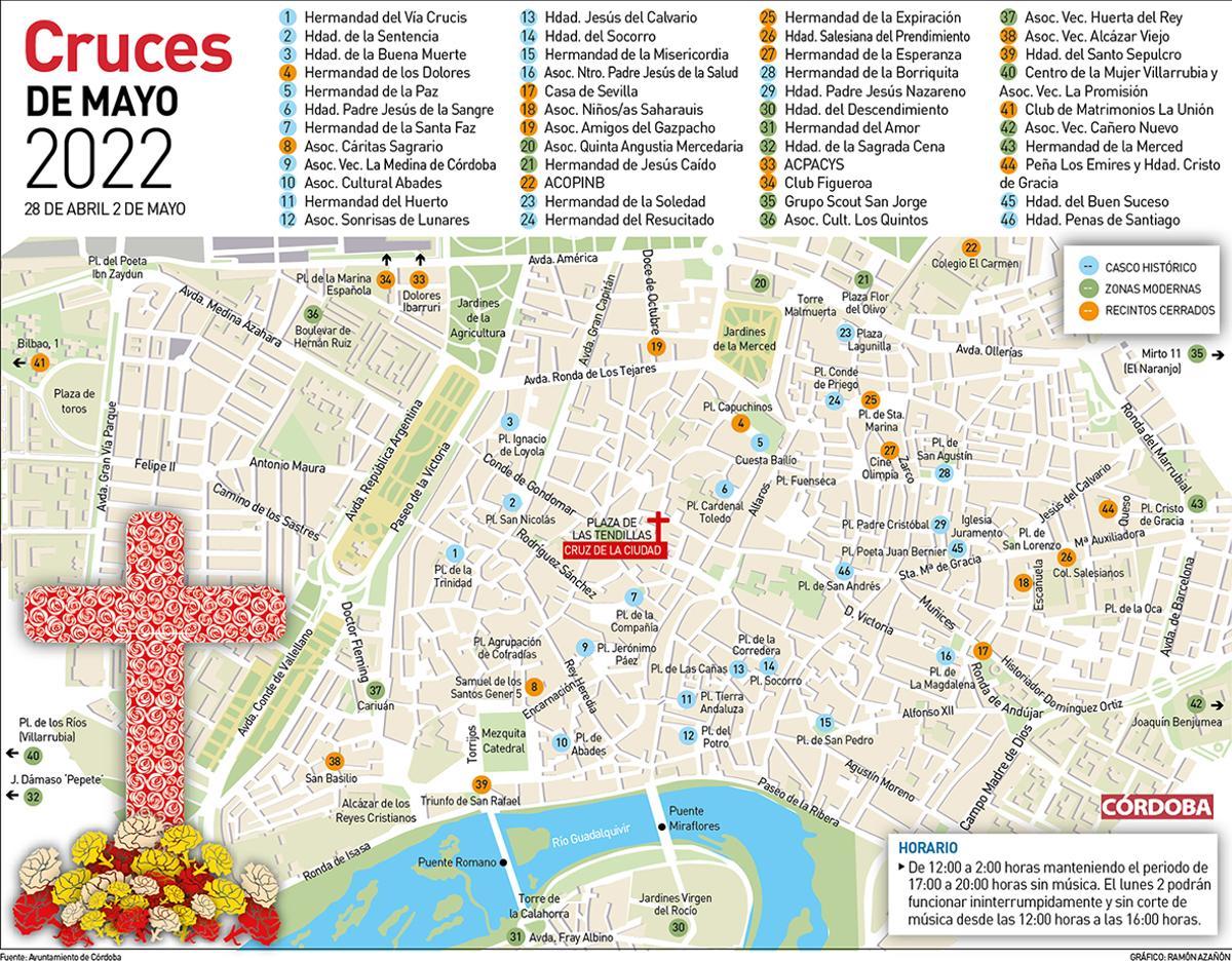 Mapa de las cruces de mayo de Córdoba 2022.