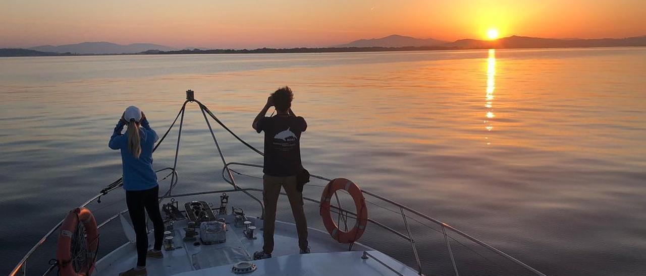 El BDRI quiere que O Grove y la ría de Arousa sean la sede del Congreso Europeo de Mamíferos Marinos, en 2023. En la foto, algunos de sus estudiantes a bordo de su barco.