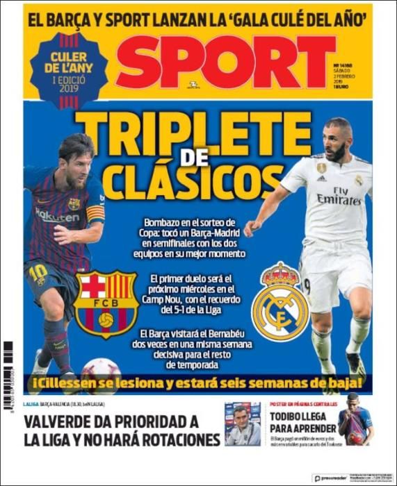 Portada SPORT sábado 2 de febrero de 2019