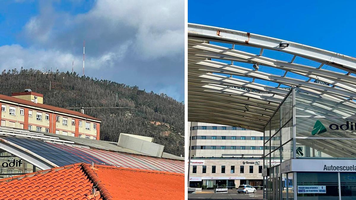 El viento arrnca parte de la cornisa de la estación de Renfe