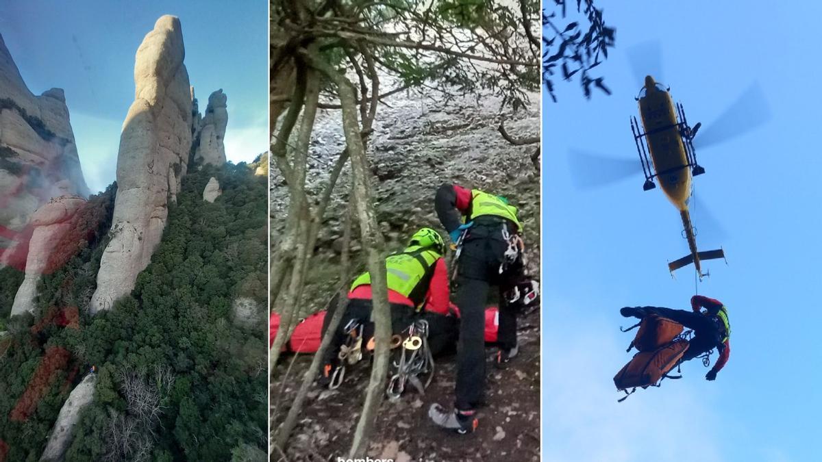Imatges del rescat de l'escaladora ferida a Montserrat