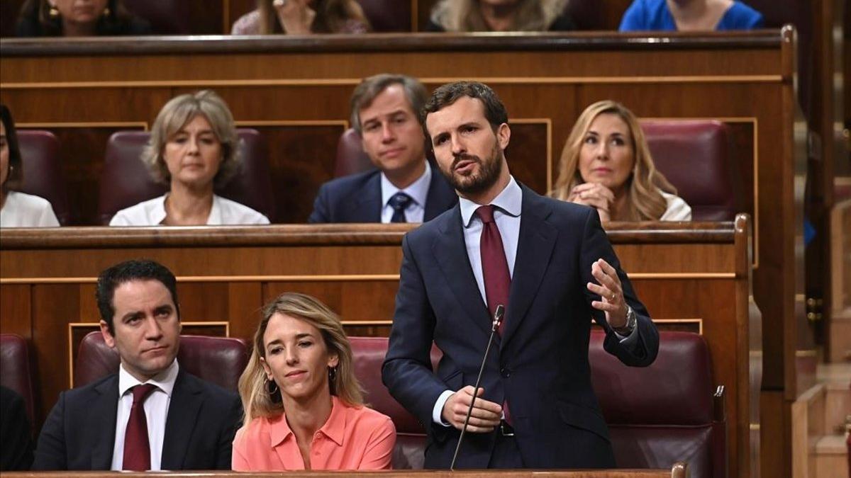 Pablo Casado, durante su intervención en la segunda y última sesión de control al Gobierno