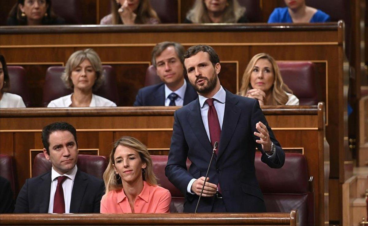 Pablo Casado, durante su intervención en la segunda y última sesión de control al Gobierno.
