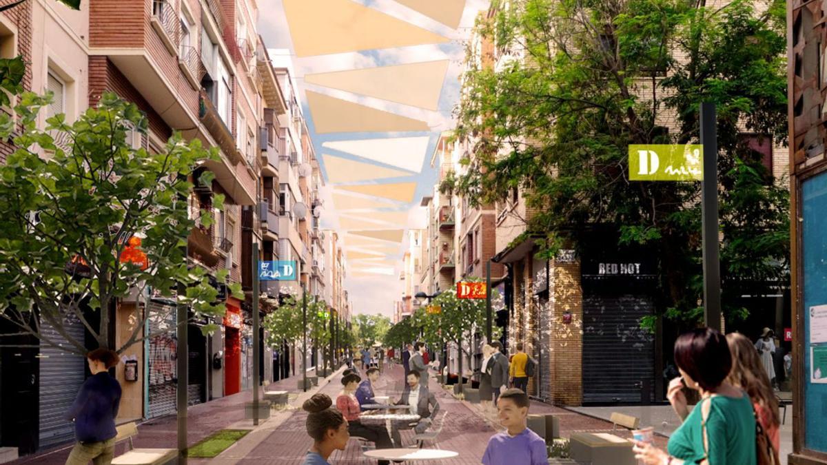 Recreación de una propuesta de entoldado de la calle Delicias de Zaragoza.  | AYUNTAMIENTO DE ZARAGOZA