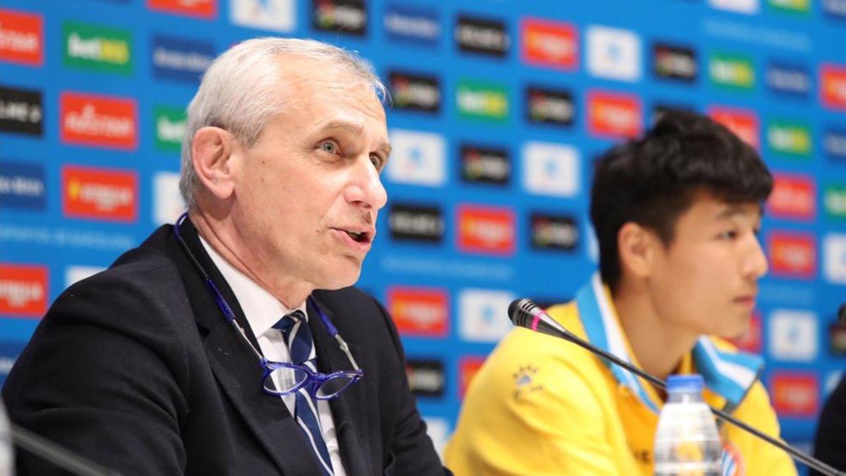 Carlos García Pont, durante la presentación de Wu Lei como jugador del Espanyol.