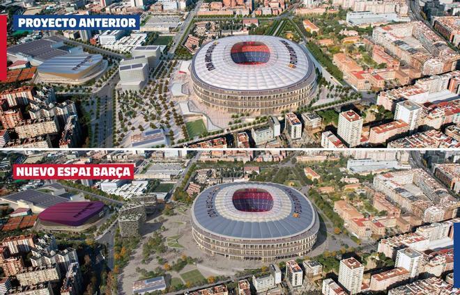 El antiguo proyecto del Espai Barça y el nuevo con algunas variaciones