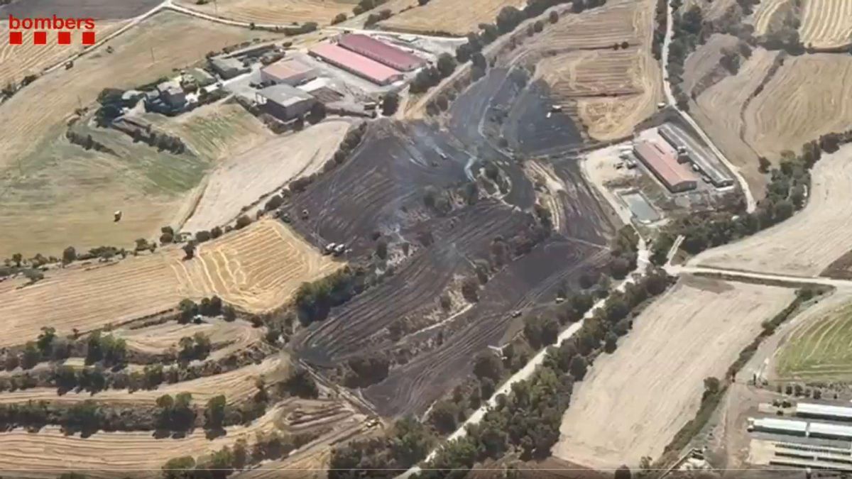 L'àrea afectada per l'incendi que s'ha encès a Montmaneu