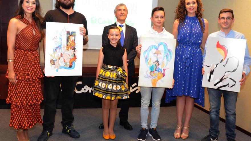 Las Belleas del Foc 2019, junto al Director de El Corte Inglés, la Jefa de Comunicación de El Corte Inglés y los ganadores del concurso.