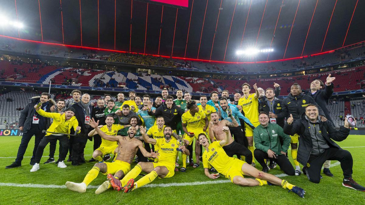 Felicidad del Villarreal tras eliminar al Bayern de Múnich en la Champions 2021/22.