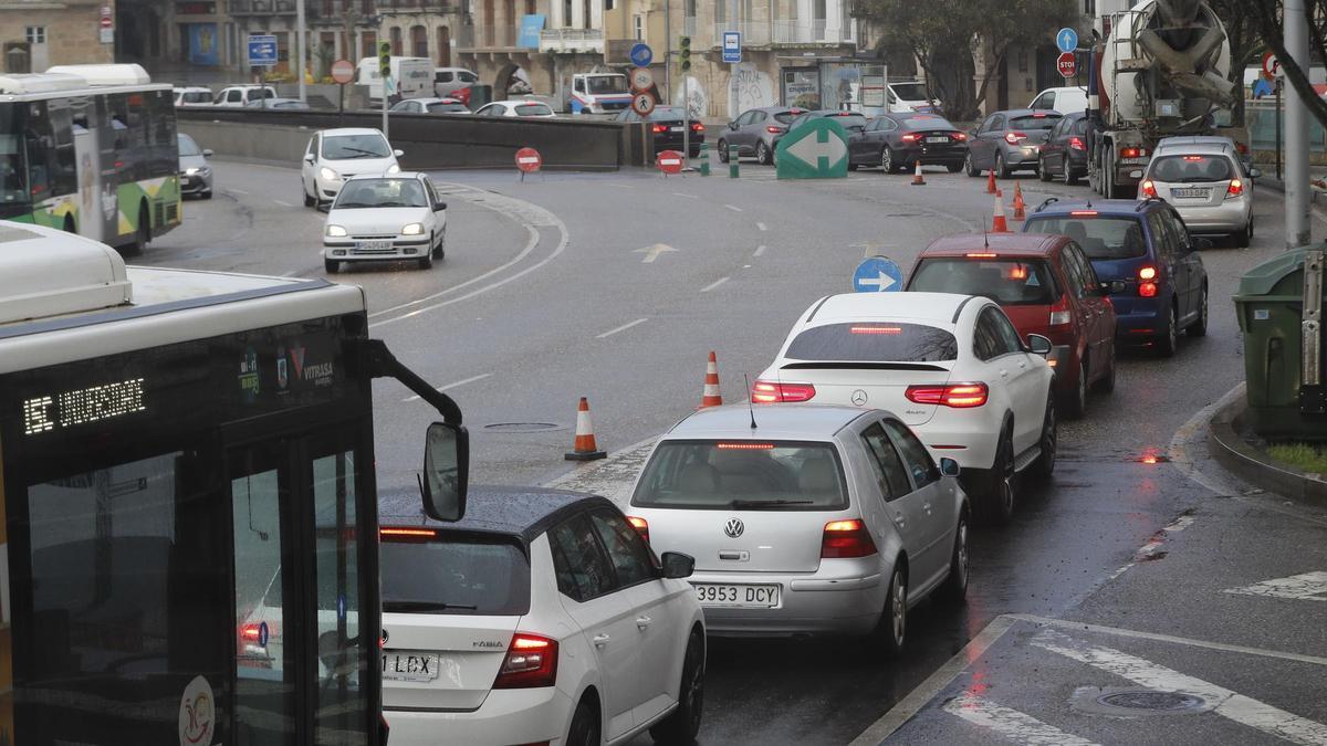 Caos en el tráfico de Vigo por el corte del túnel de Beiramar en enero de 2021, debido a una avería eléctrica.