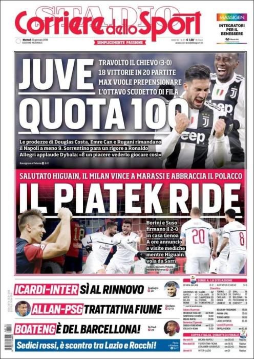 Portada CORRIERE DELLO SPORT martes 22 enero 2019