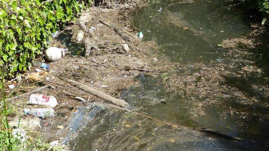 Balones y latas en el regato del parque de los Patos