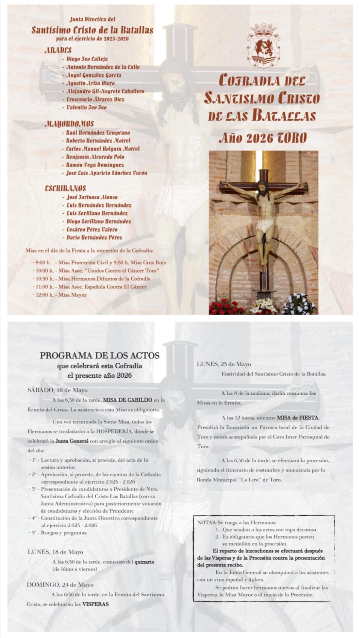 Programación de los actos de la cofradía.