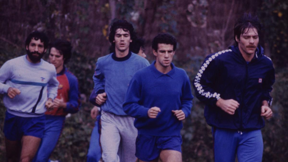 Moratalla en un entrenamiento con Migueli, Julio Alberto, Manolo y Olmo