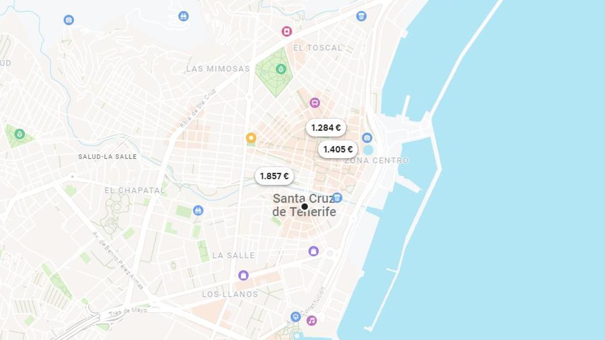 Mapa de AirBnb de Tenerife para el primer fin de semana de Carnaval