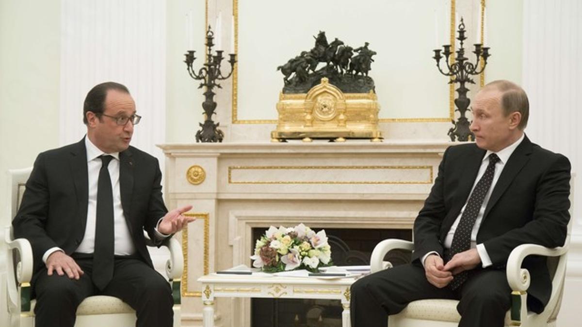 François Hollande y Vladímir Putin, en el Kremlin.