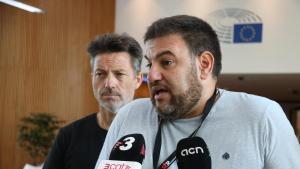David Navarro, presidente del Comité de Empresa de Dow Sud, representante de los trabajadores de la compañía en el polígono petroquímico de Tarragona, tras las reuniones en el Parlamento Europeo.