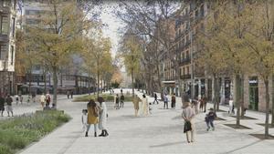 Recreación virtual de la reforma de la ronda Sant Antoni, con los retoques al plan definitivo aprobado por Bcomú