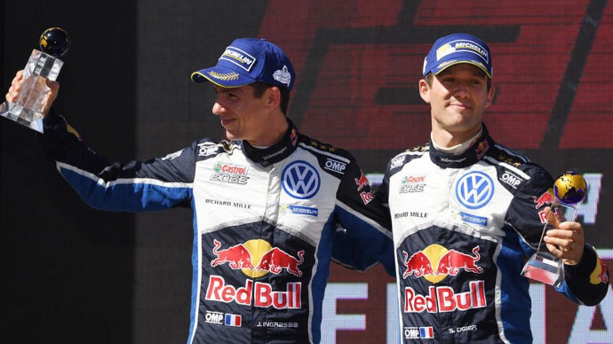 Ogier y Mikkelsen, en la celebración