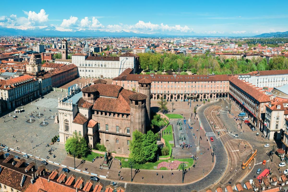 Vista aérea de la Piazza Castello, Turín.