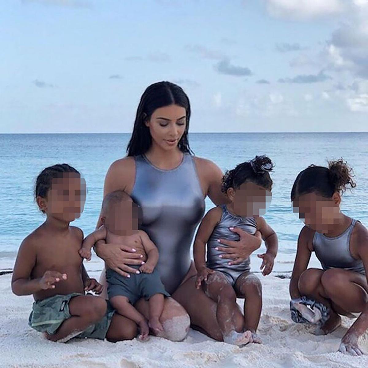 Kim Kardashian en Bahamas con sus hijos