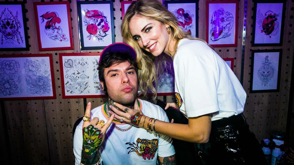 Fedez y Chiara Ferragni en la fiesta de presentación