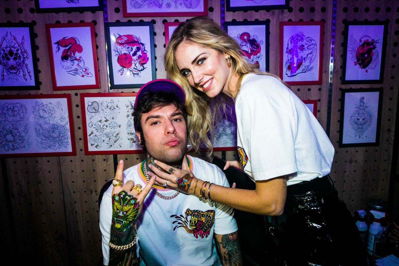Fedez y Chiara Ferragni en la fiesta de presentación