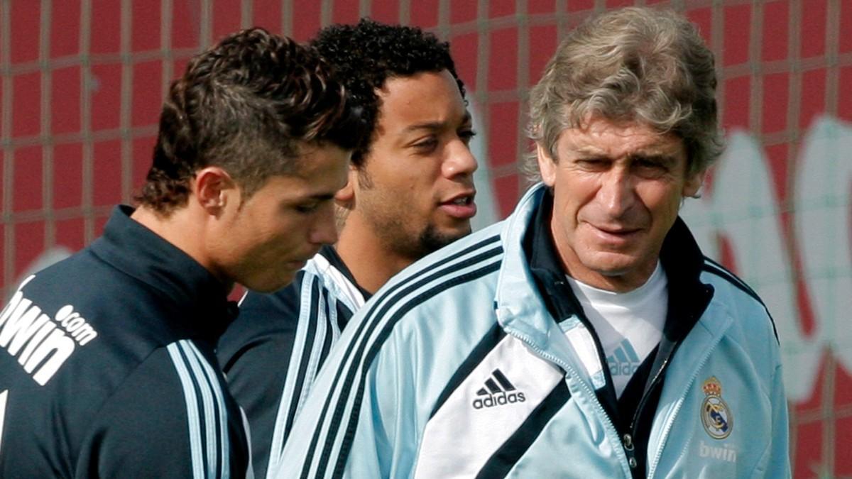 Pellegrini con Cristiano Ronaldo y Marcelo en su etapa en el Real Madrid