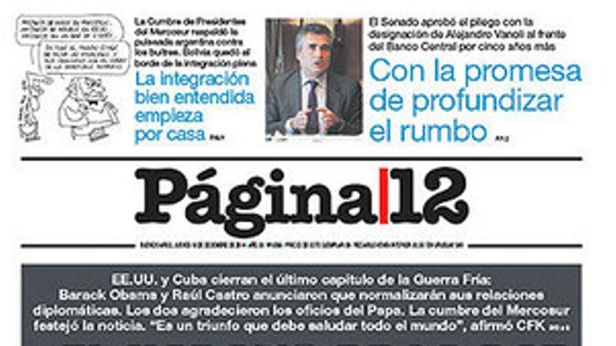 La portada del argentino 'Página 12'.