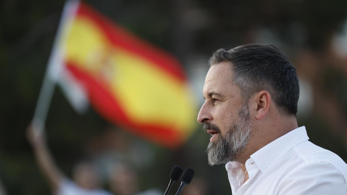 El presidente de Vox y candidato a la presidencia del Gobierno, Santiago Abascal, cierra la campaña electoral con un mitin en la plaza de Colón de Madrid.