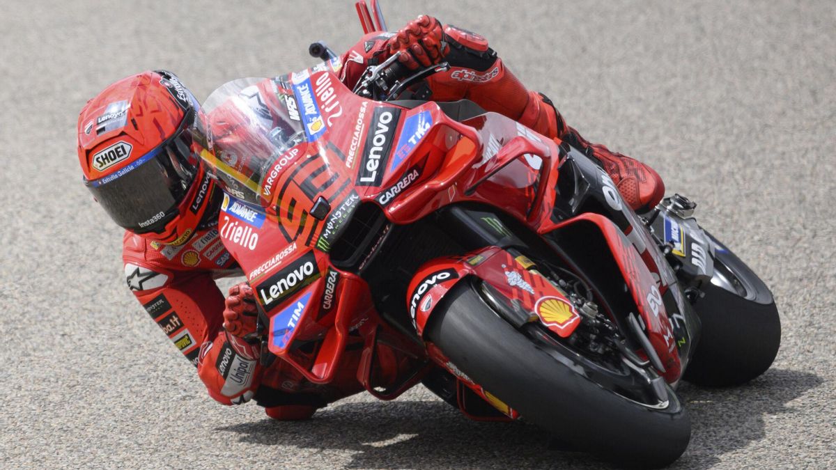 Marc Marquez from Spain from the Ducati Lenovo Team rides on the track during the MotoGP race, German Grand Prix, at the Sachsenring circuit, in Hohenstein-Ernstthal, Germany, Sunday July 13, 2025. (Robert Michael/dpa via AP). GERMANY OUT; MANDATORY CREDIT