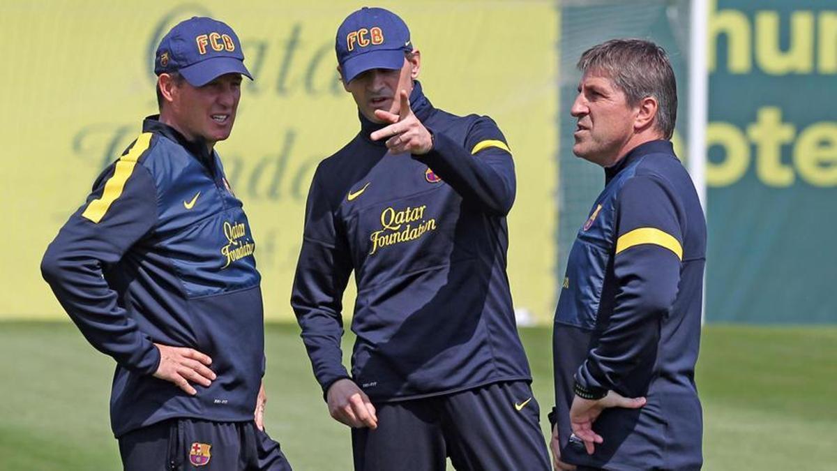 Tito Vilanova, junto a Aureli Altimira y Jordi Roura.