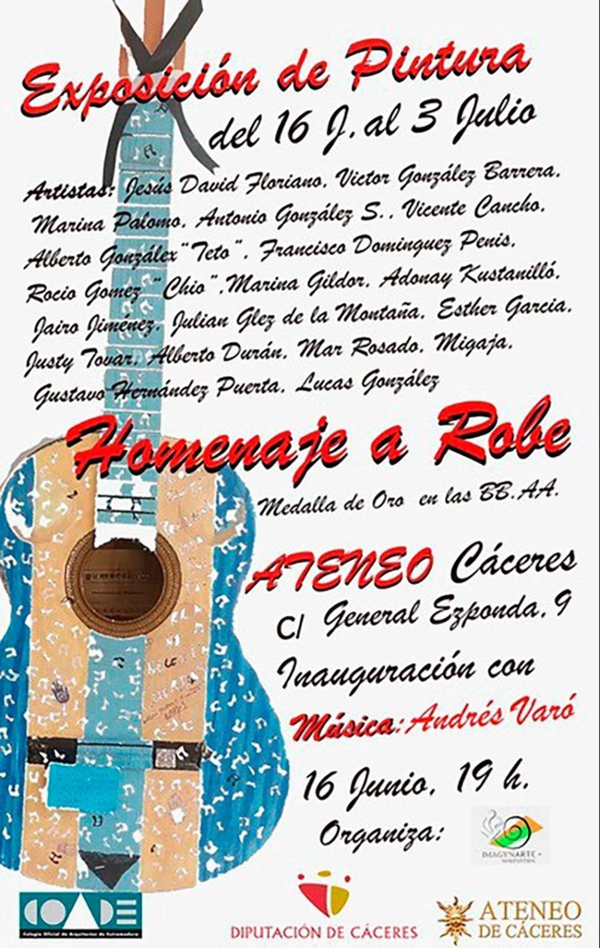 Cartel oficial de la exposición de Robe en Cáceres.