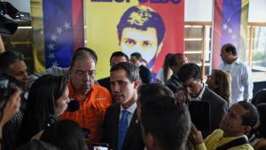 Juan Guaidó en un acto con motivo de la detención de opositor Leopoldo López, actualmente preso.