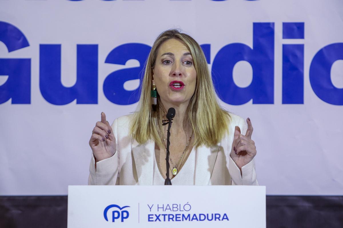 La presidenta del PP regional, María Guardiola, este sábado en Merida.