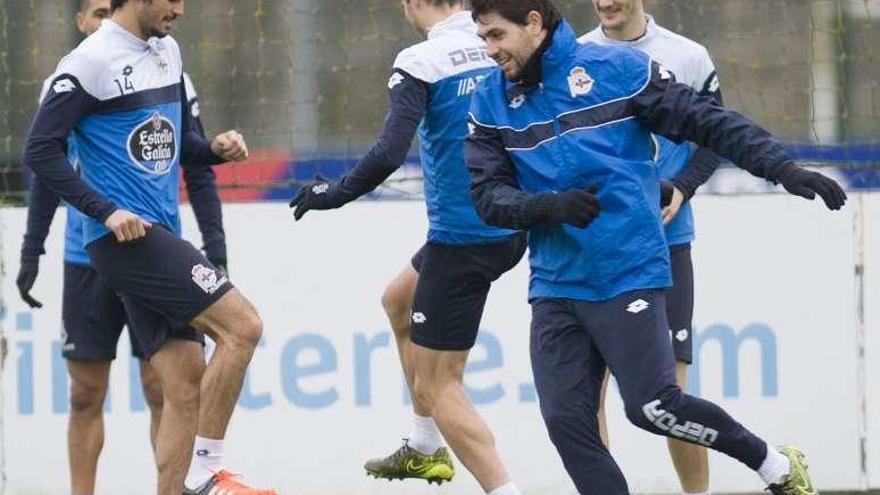 Arribas, Álex, Lux y Luis Alberto, ayer en Abegondo.