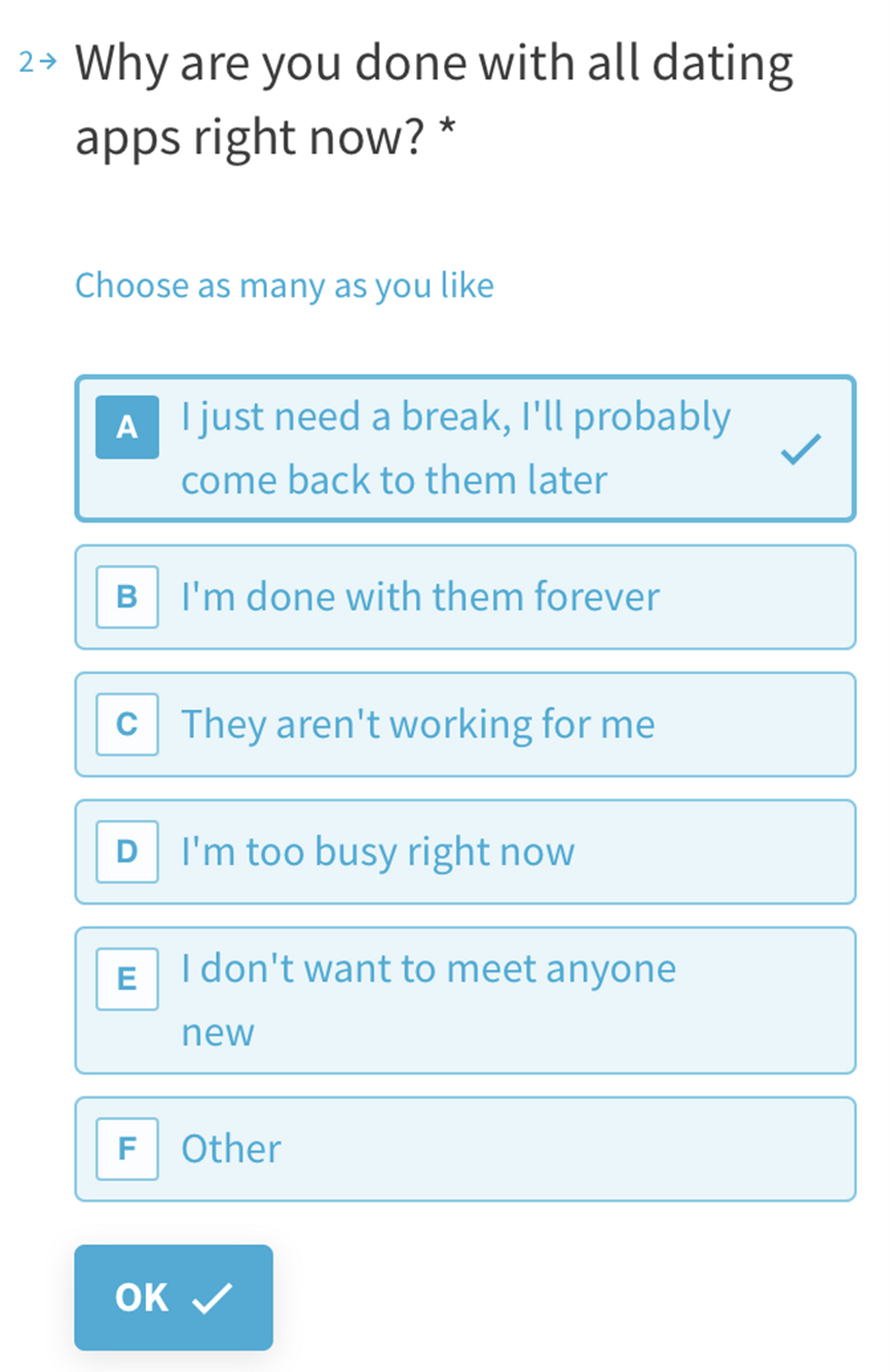 Segunda pregunta cuestionario Hinge