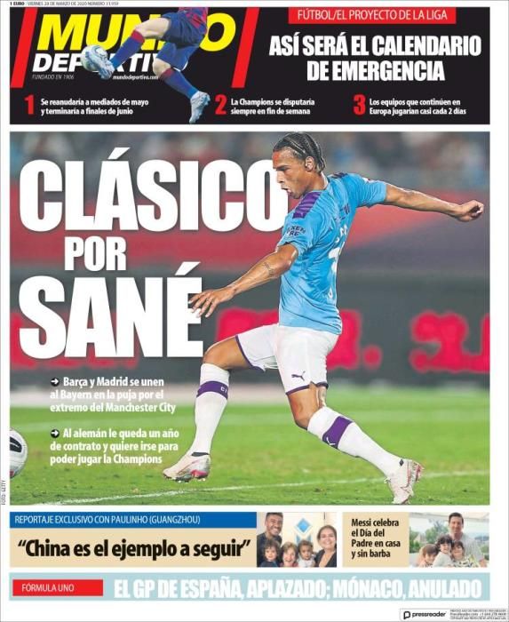 Portada MUNDO DEPORTIVO viernes 20 marzo 2020