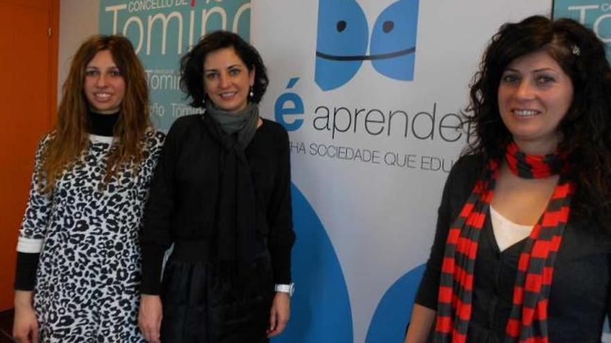 Elisabeth Pérez de Santiago, Sandra González y Olga Orduña, tras la presentación de &quot;É Aprender&quot;.  // E. G.