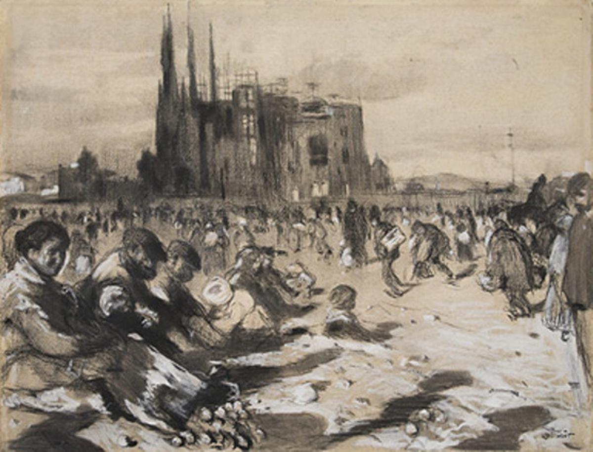 Dibuix preparatori de ’La catedral dels pobres, de Joaquim Mir, adquirit pel MNAC.