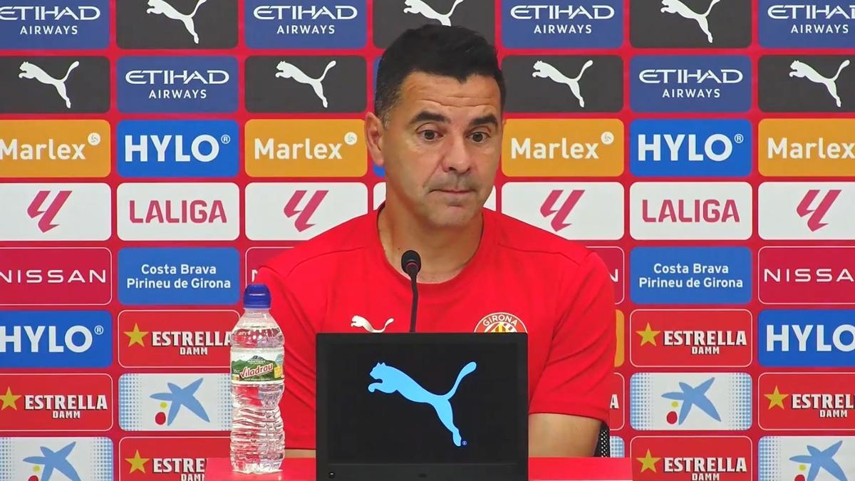 Míchel, el técnico del Girona, durante la rueda de prensa previa al duelo contra el Valladolid.