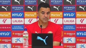 Míchel, el técnico del Girona, durante la rueda de prensa previa al duelo contra el Valladolid.